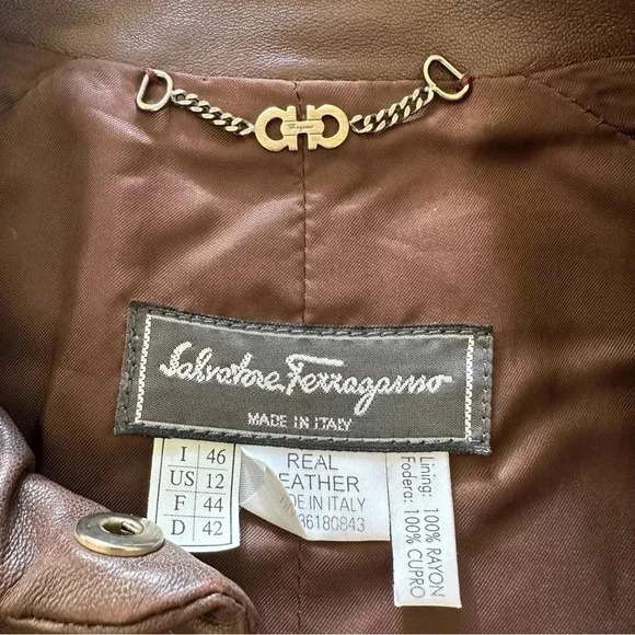 Salvatore Ferragamo Genuine Leather Jacket Brown Italy S - Picture 8 of 14
